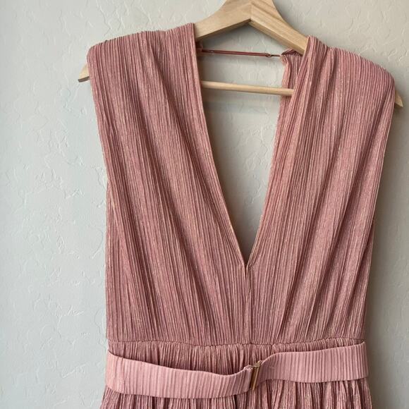 Sabina Musayev Dress Skylar Pink‎ Metallic Plisse V-Neck Sleeveless Minidress M - Picture 3 of 9